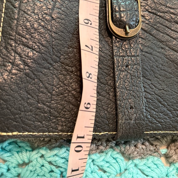 Patricia Nash Black Tumbled Leather Crossbody Bag Contrast Stitching Brass Buckl - Picture 5 of 7